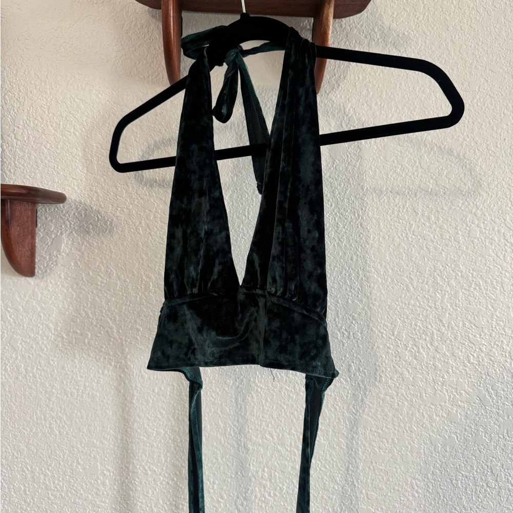 Velvet Green/Teal Halter Crop Top